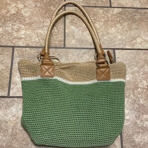 The Sak Shoulder/Tote Bag Green, tan, white Macrame Beach Shopping